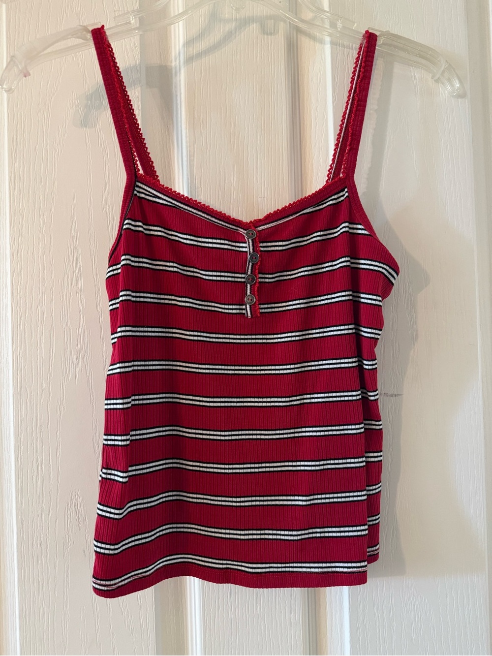 Red Striped Ribbed Spaghetti Strap Camisole